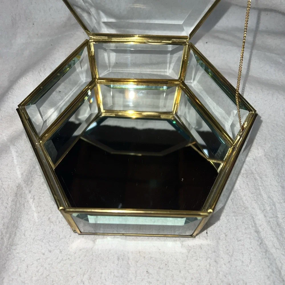 VTG Beveled Glass Mirror Bottom Hinged Display Case Trinket Jewelry Box Curio 7
